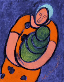 Mother and child - blue/orange/green