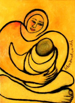 Mother and child - yellow/red/black