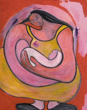 Woman and child - pink / red / yellow